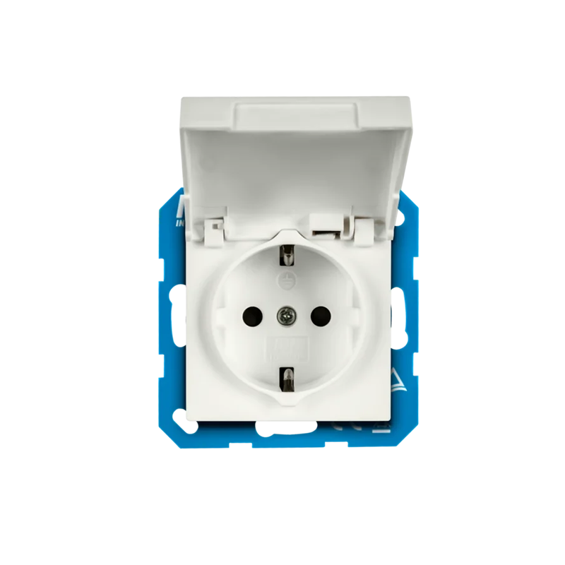 ION INDUSTRIES | WANDSTECKDOSE | RA MIT KLAPPDECKEL | IP44 I V1/J1 | MATTES ALPINWEISS