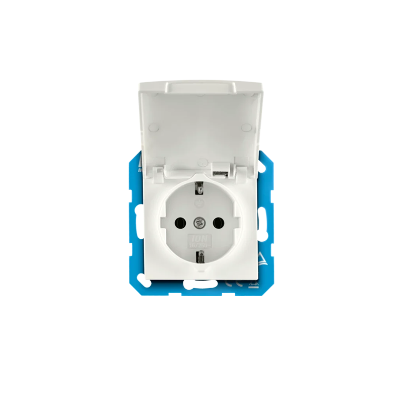 ION INDUSTRIES | Wandsteckdose | RA mit Klappdeckel | IP44 | E1 | Mattes Alpinweiß