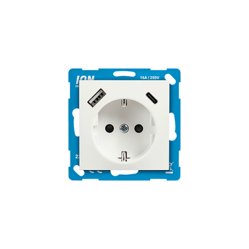 ION INDUSTRIES | Wandsteckdose | RA USB A + USB C mit Berührungsschutz | E1 | Mattes Alpinweiß
