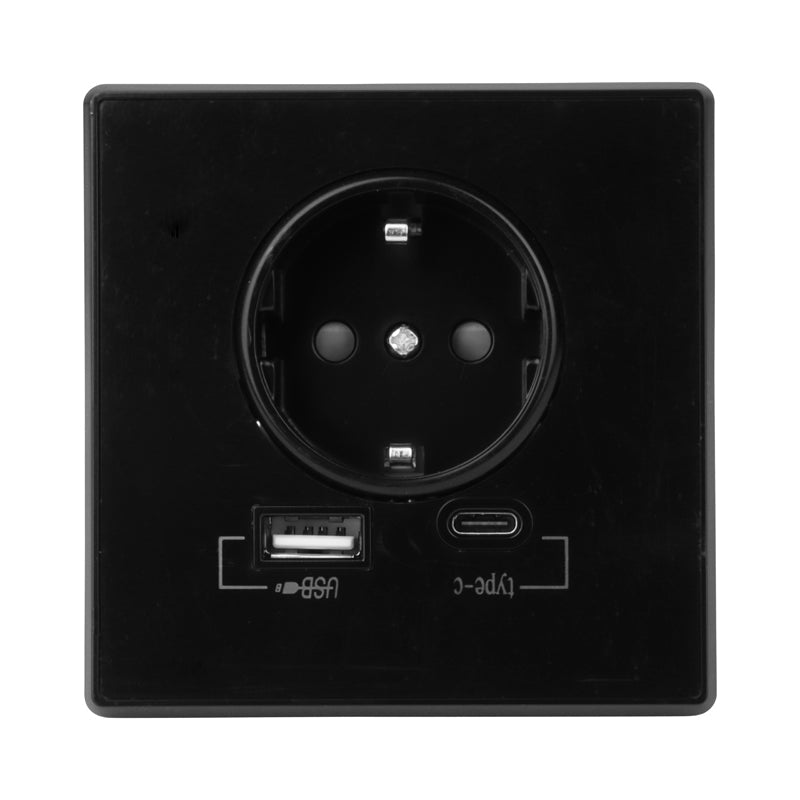 Wandsteckdose | mit USB-A- und USB-C-Anschluss | schwarz