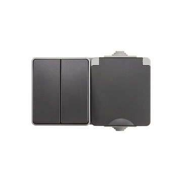 ION INDUSTRIES | OPBOUW WANDCONTACTDOOS + SERIESCHAKELAAR | HORIZONTAAL | IP55 | GRIJS