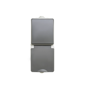 ION INDUSTRIES | OPBOUW COMBINATIE | WANDCONTACTDOOS EN WISSELSCHAKELAAR | VERTICAAL | IP 55 | GRIJS