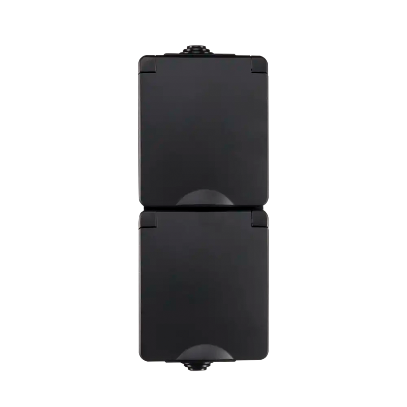 ION INDUSTRIES | OPBOUW WANDCONTACTDOOS 2X | VERTICAAL | IP55 | ZWART