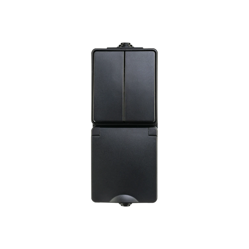 ION INDUSTRIES | OPBOUW COMBINATIE | WANDCONTACTDOOS EN SERIESCHAKELAAR | VERTICAAL | IP 55 | ZWART