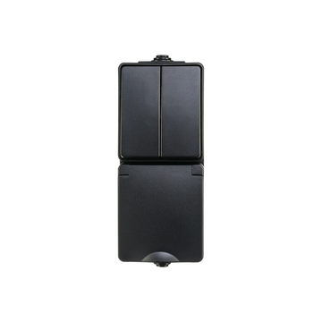 ION INDUSTRIES | OPBOUW COMBINATIE | WANDCONTACTDOOS EN SERIESCHAKELAAR | VERTICAAL | IP 55 | ZWART