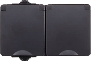 ION INDUSTRIES | OPBOUW WANDCONTACTDOOS 2X | HORIZONTAAL | IP55 | ZWART