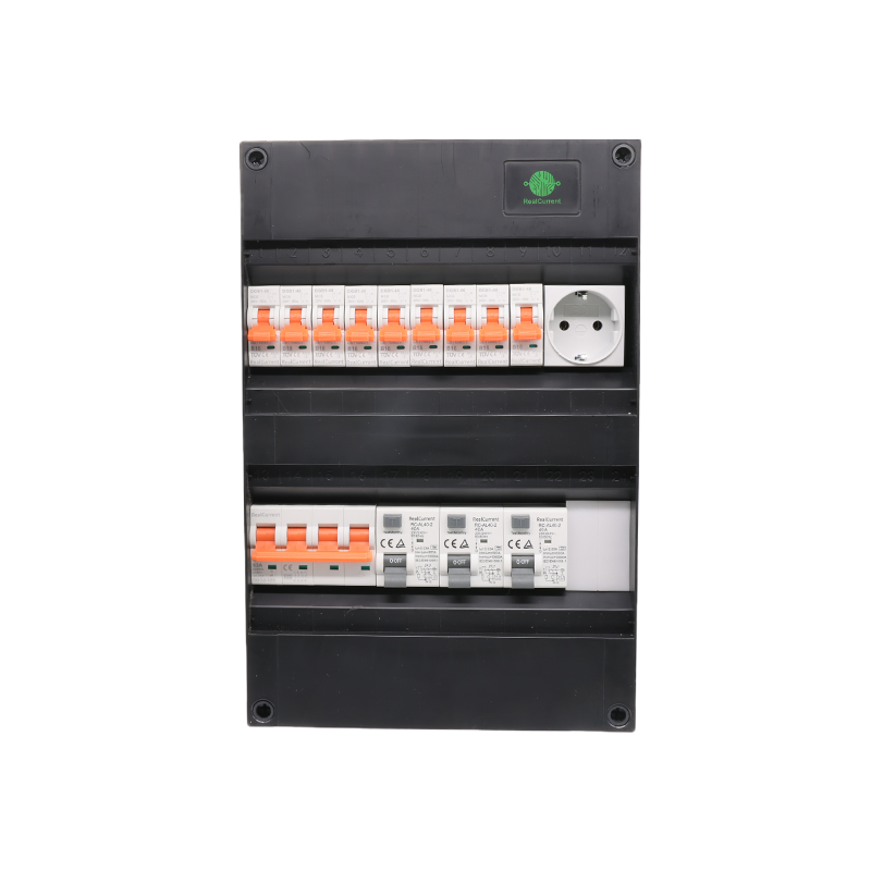 3-PHASEN-VERTEILERKAST | 9x LEITUNGSSCHUTZSCHALTER B16 | 3x FI-SCHALTER 30mA | 1x STECKDOSE